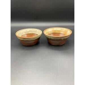 Set of 2 Studio Pottery Rustic Personal Berry Bowls, 4.25” Stamped